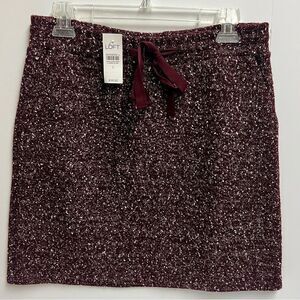 LOFT Red Silver Mini Pencil Skirt, Size Small